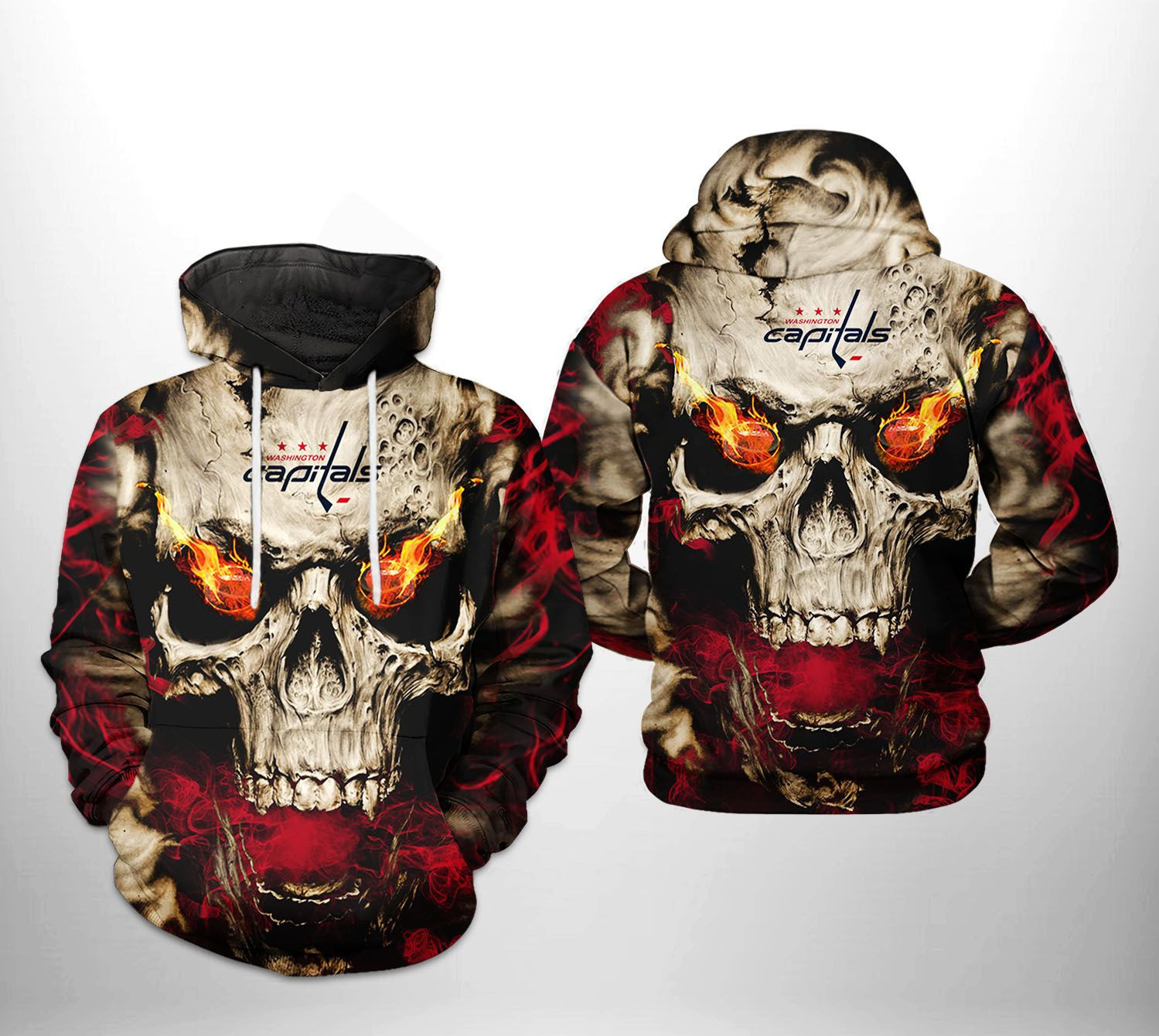 Washington Capitals NHL Skull 3D All Over Print Hoodie, Zip Hoodie