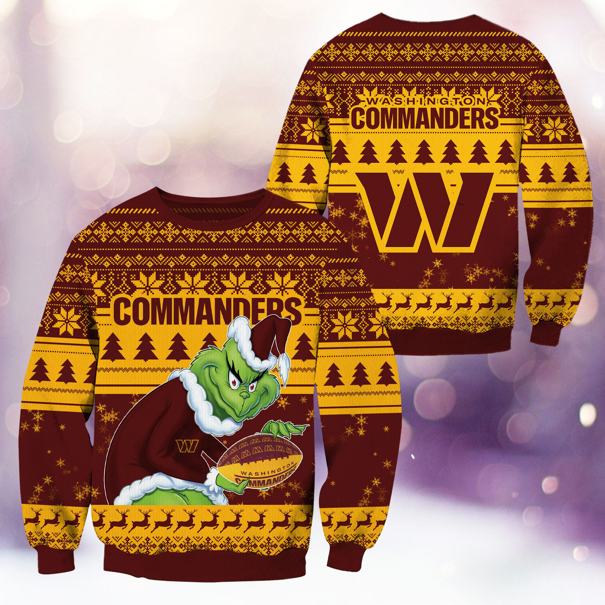 Washington Commanders Grinch Ugly Christmas Sweater Adult 3D Funny Matching for family