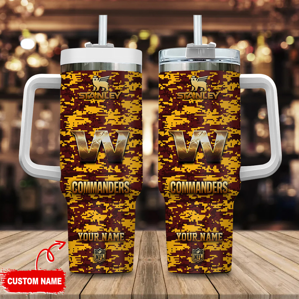 Washington Commanders NFL Camouflage Golden Logo Custom Stanley Cup 40 oz 30 oz Tumbler With HandleTVC2301111