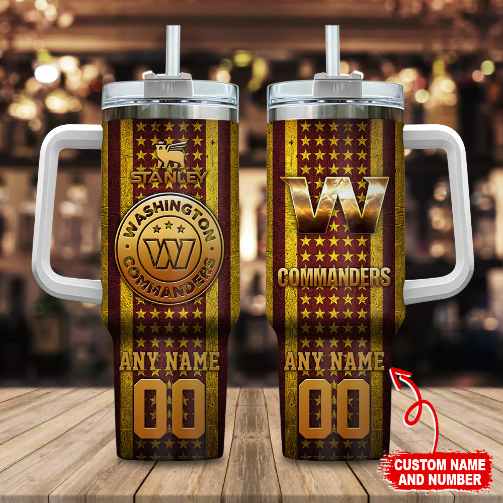 Washington Commanders NFL Golden Logos US Flag Custom Stanley Cup 40 oz 30 oz Tumbler With HandleTVC230181