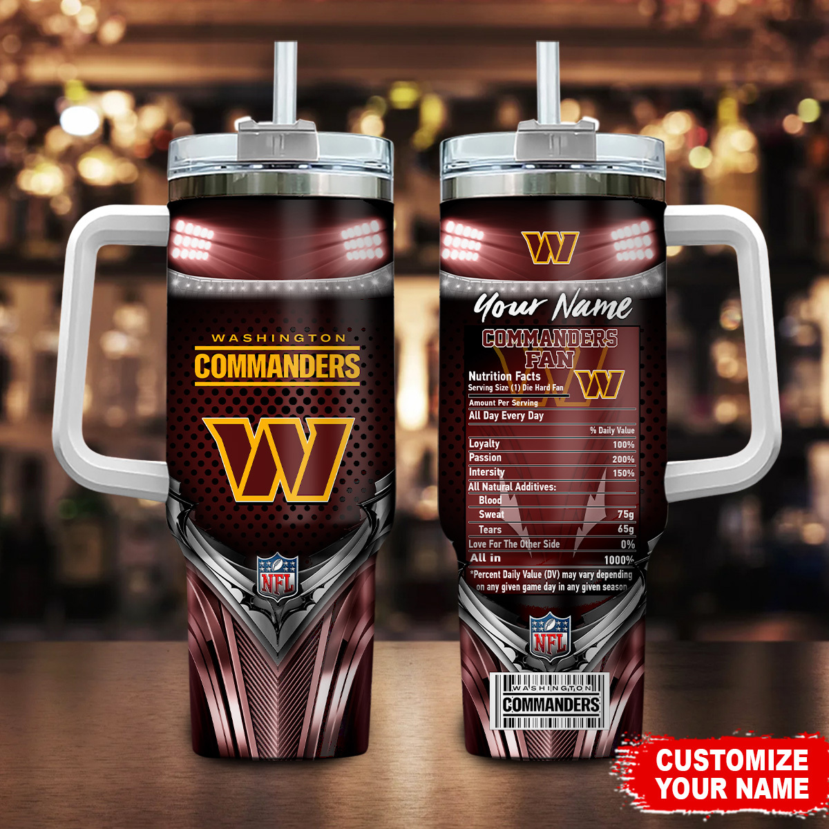 Washington Commanders NFL Nutrition Facts Custom Stanley Cup 40 oz 30 oz Tumbler With HandleTVC230194