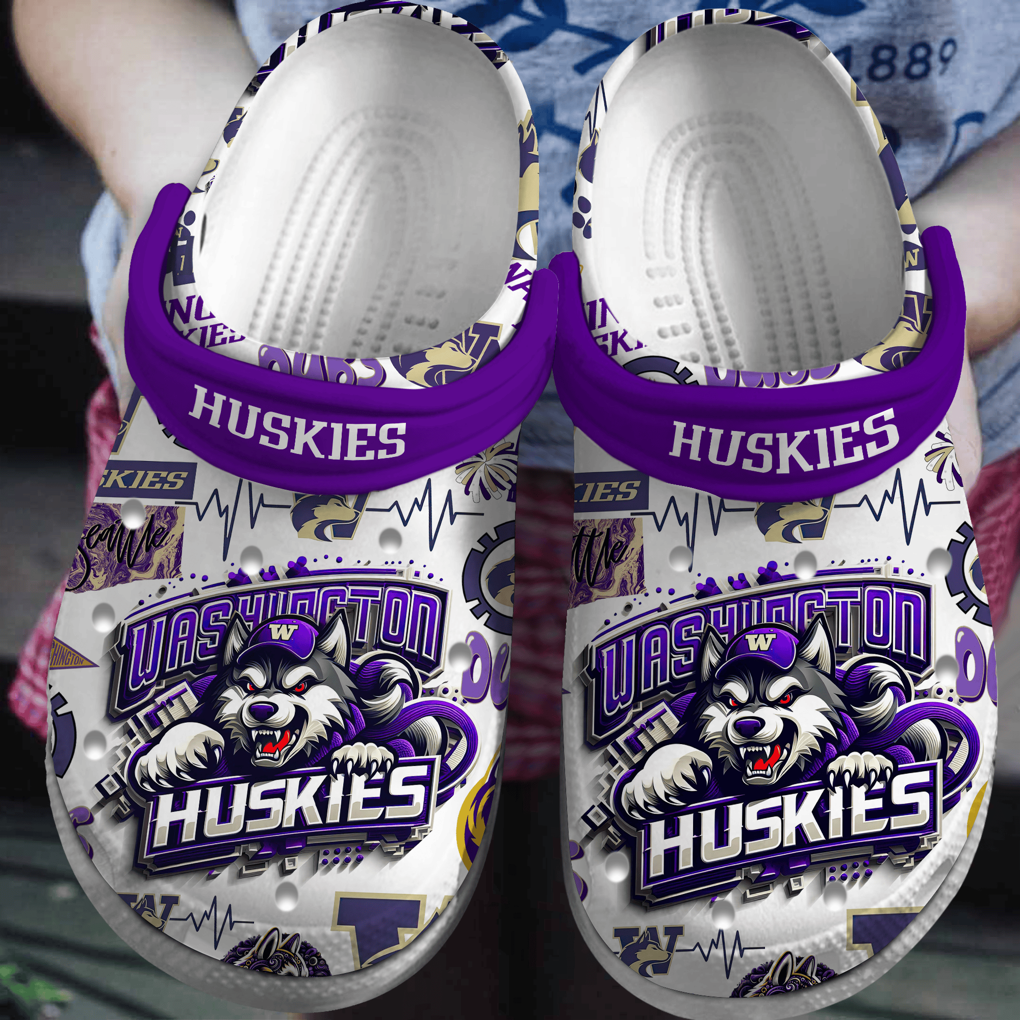 Washington Huskies NCAA Sport Crocs Crocband Clogs Shoes Comfortable For Men Women and Kids