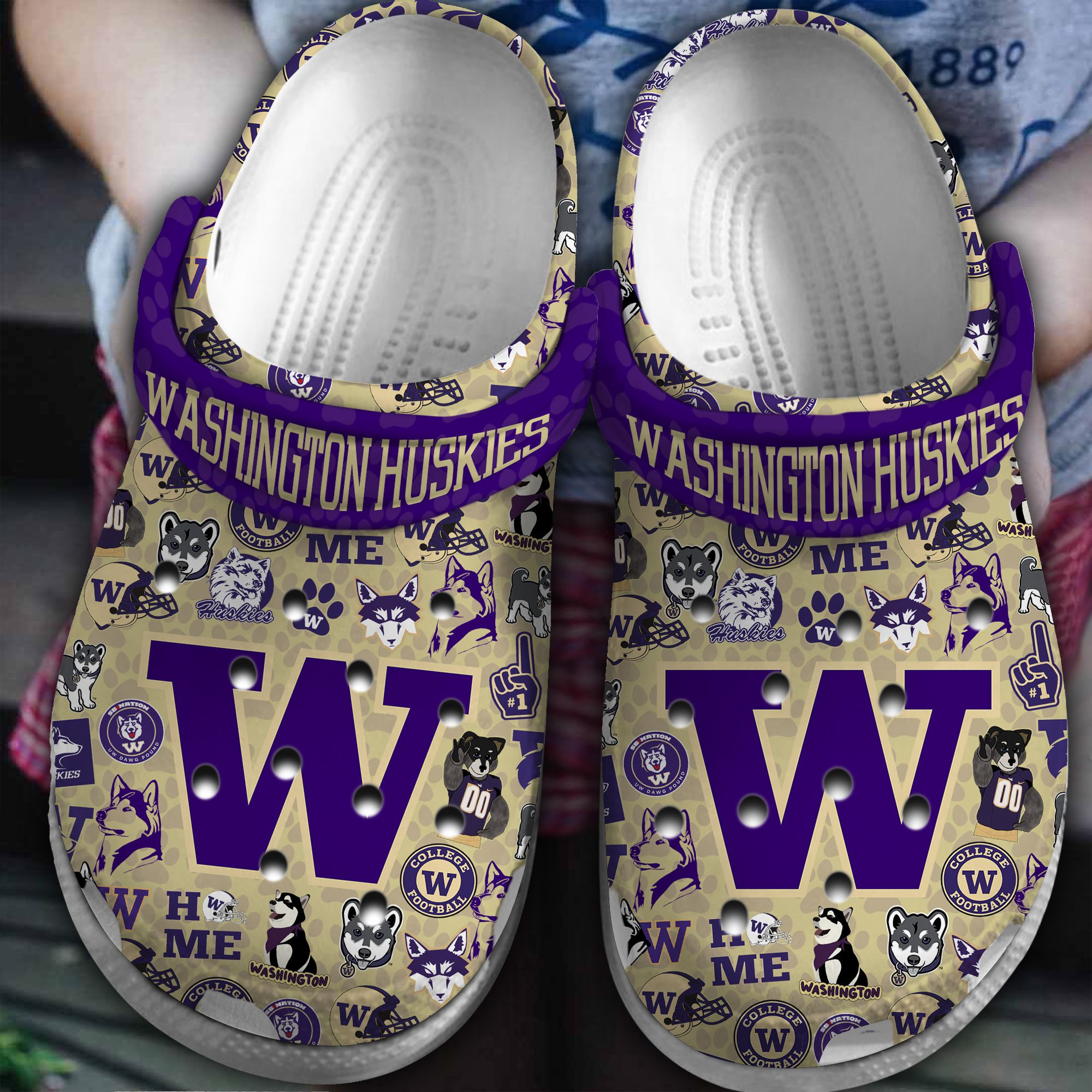 Washington Huskies NCAA Sport Crocs Crocband Clogs Shoes Comfortable For Men Women and Kids