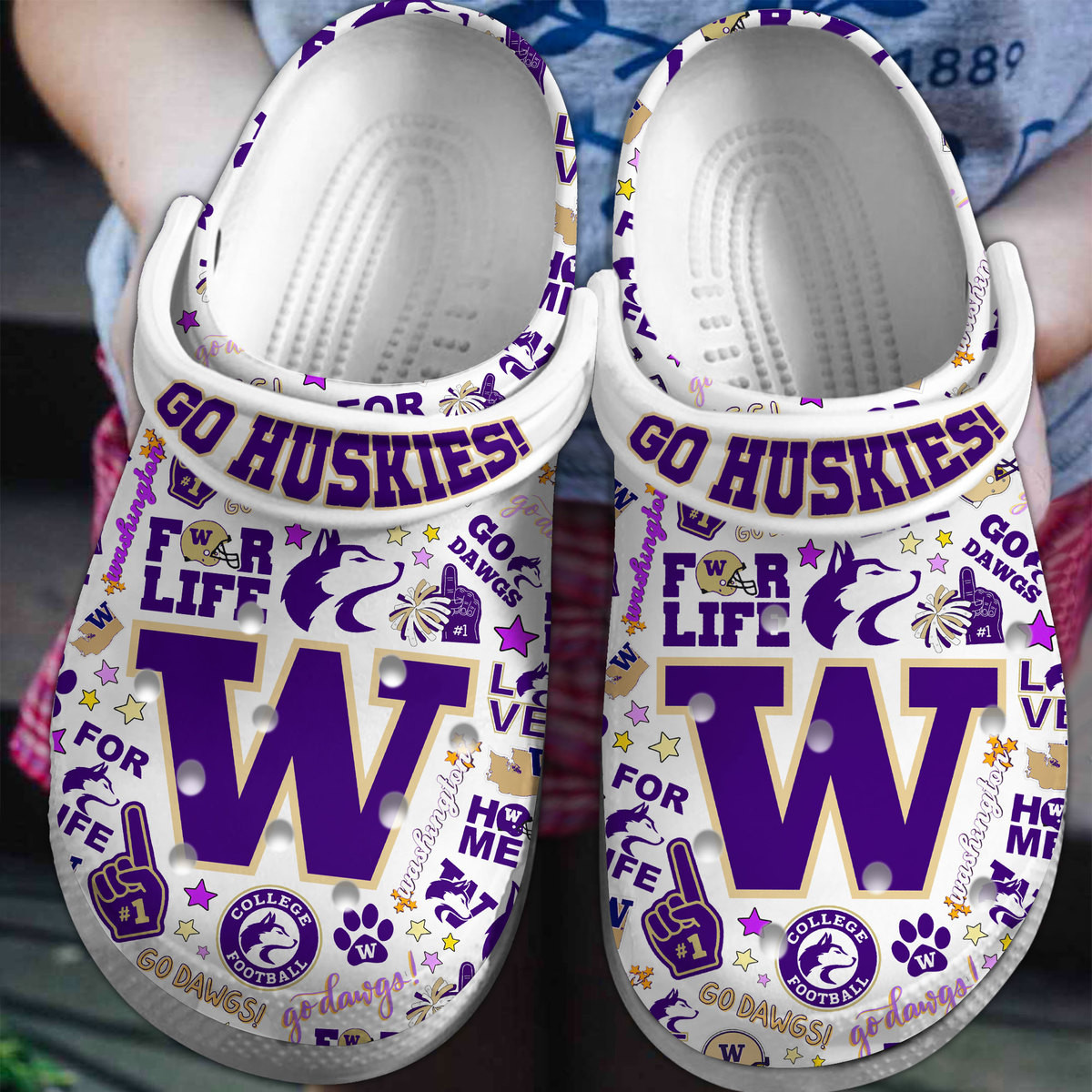 Washington Huskies NCAA Sport Crocs Crocband Clogs Shoes Comfortable For Men Women and Kids