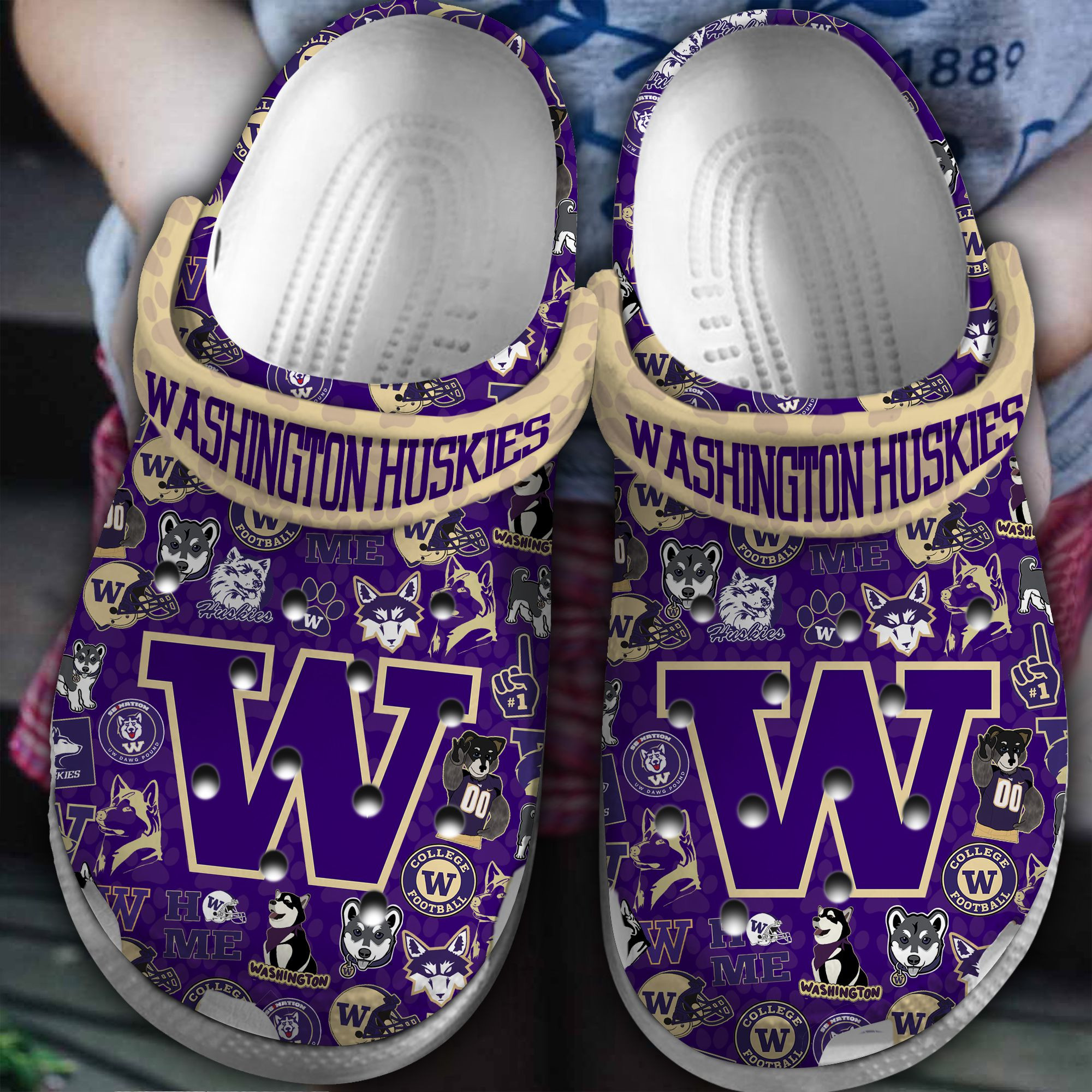 Washington Huskies NCAA Sport Crocs Crocband Clogs Shoes Comfortable For Men Women and Kids