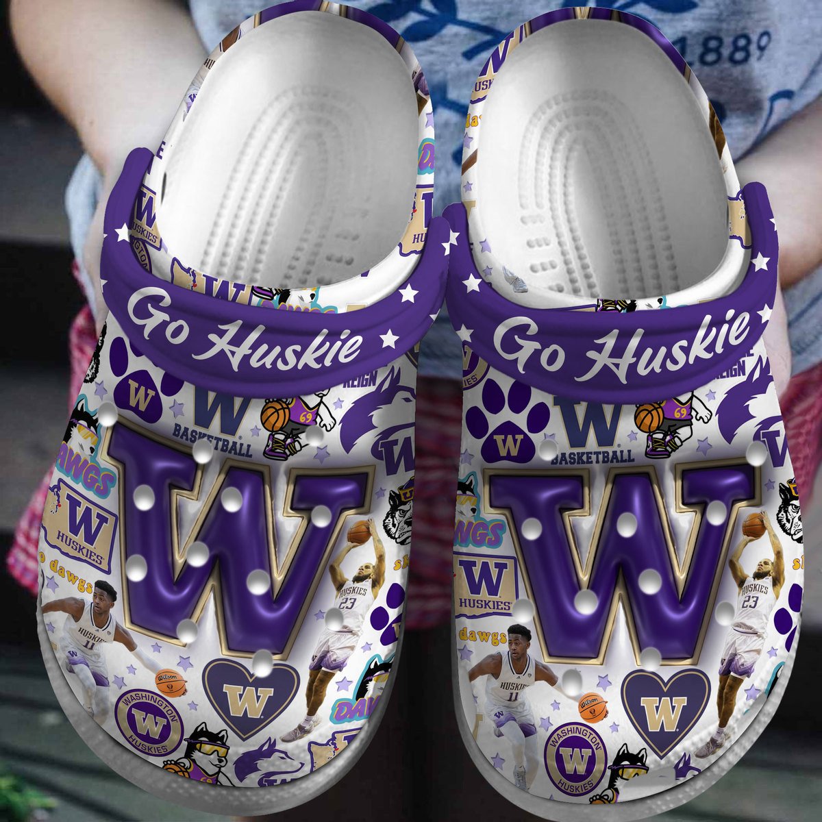 Washington Huskies NCAA Sport Crocs Crocband Clogs Shoes Comfortable For Men Women and Kids