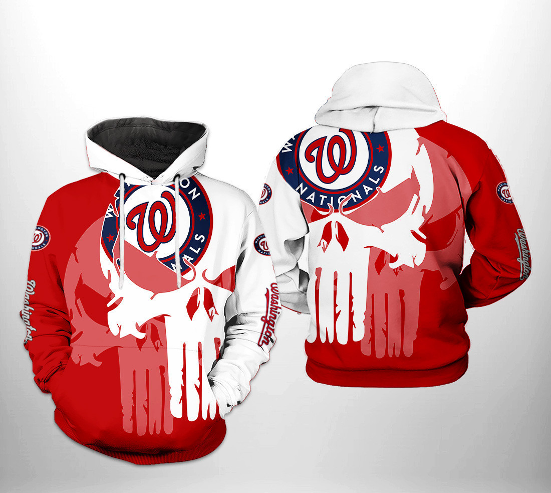 Washington Nationals MLB Team Skull 3D All Over Print Hoodie, Zip Hoodie