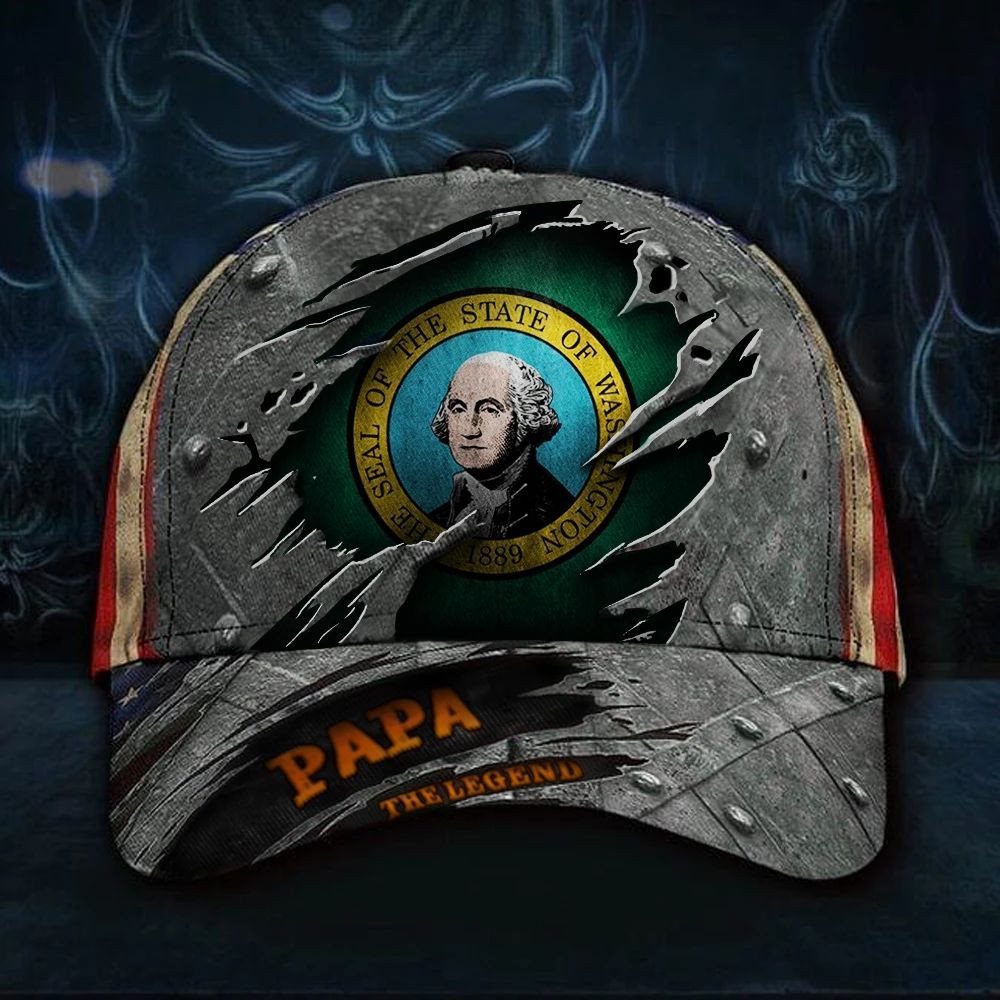 Washington Papa The Legend 3D Hat Vintage American Flag Cap Unique Father's Day Gift Trucker Hats Custom Hats Gifts For Men & Women
