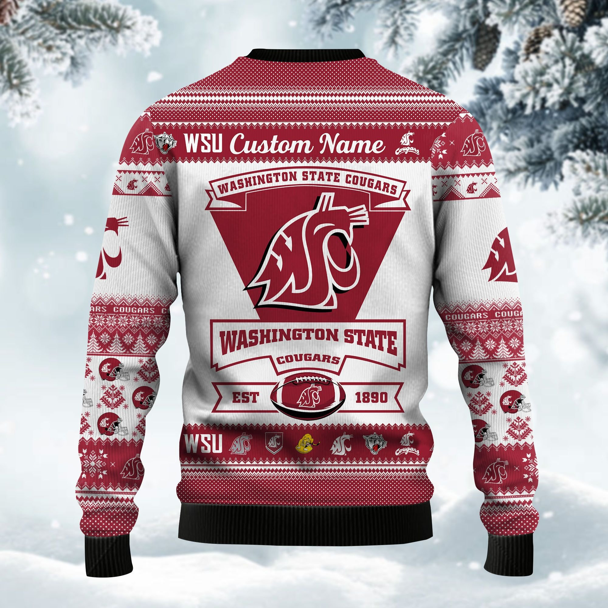 Washington State Cougars Football Team Logo Personalized Ugly Christmas Sweater Adult 3D Funny Matching for family - Image 3