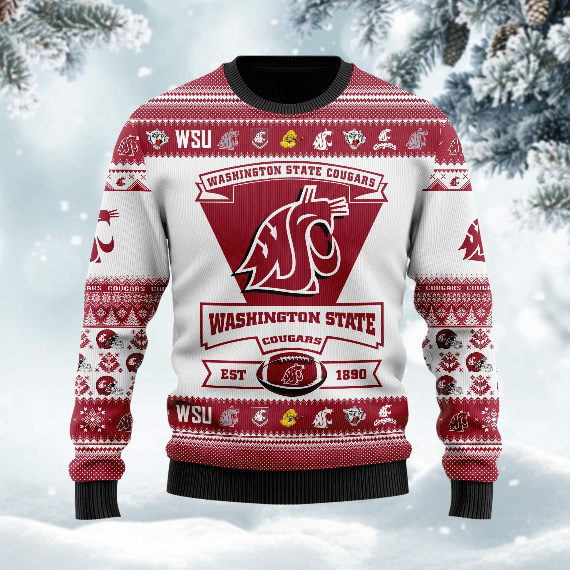 Washington State Cougars Football Team Logo Personalized Ugly Christmas Sweater Adult 3D Funny Matching for family - Image 2