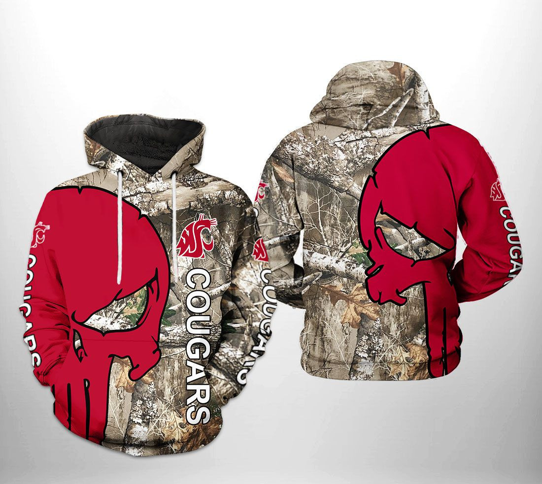 Washington State Cougars NCAA Camo Veteran Hunting 3D All Over Print Hoodie, Zip Hoodie