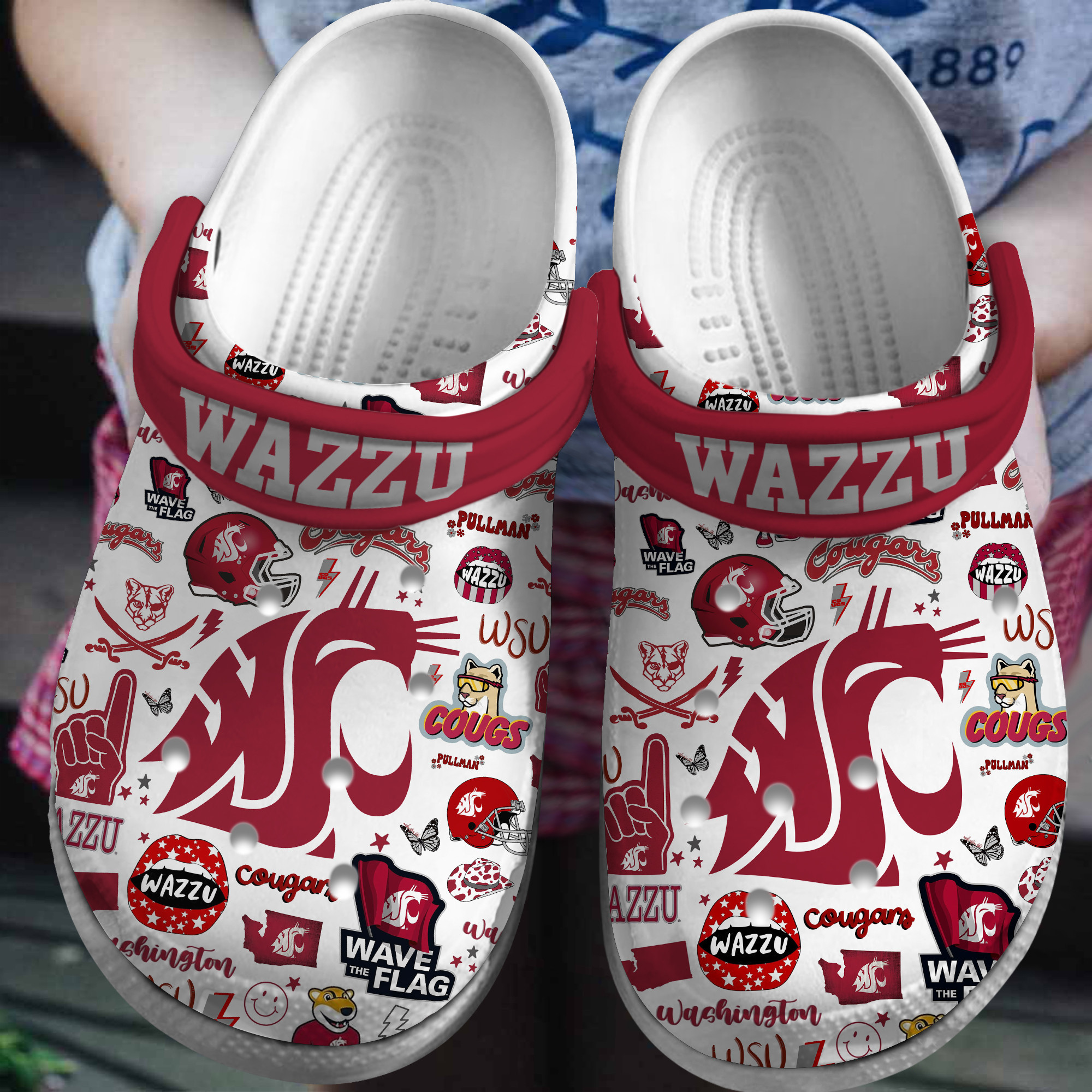 Washington State Cougars NCAA Sport Crocs Crocband Clogs Shoes Comfortable For Men Women and Kids