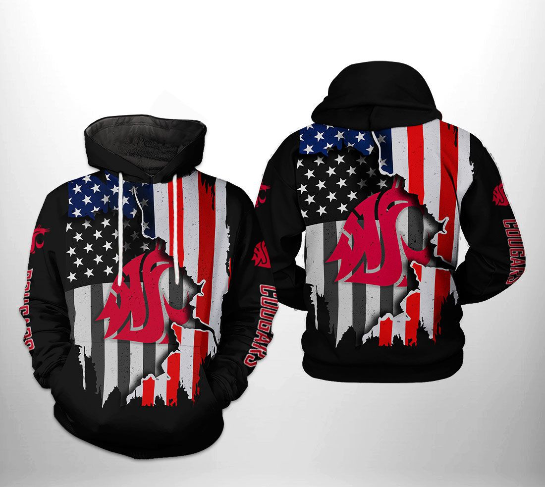 Washington State Cougars NCAA US Flag 3D All Over Print Hoodie, Zip Hoodie