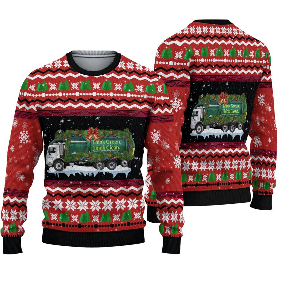 Waste Management Christmas Aop Ugly Sweater, Waste Management Sweater