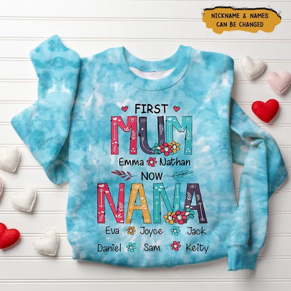 Water Color Flower First Mom Now Nana Personalized 3D Sweater - Gift For Mom Mother's Day Gift - Image 2