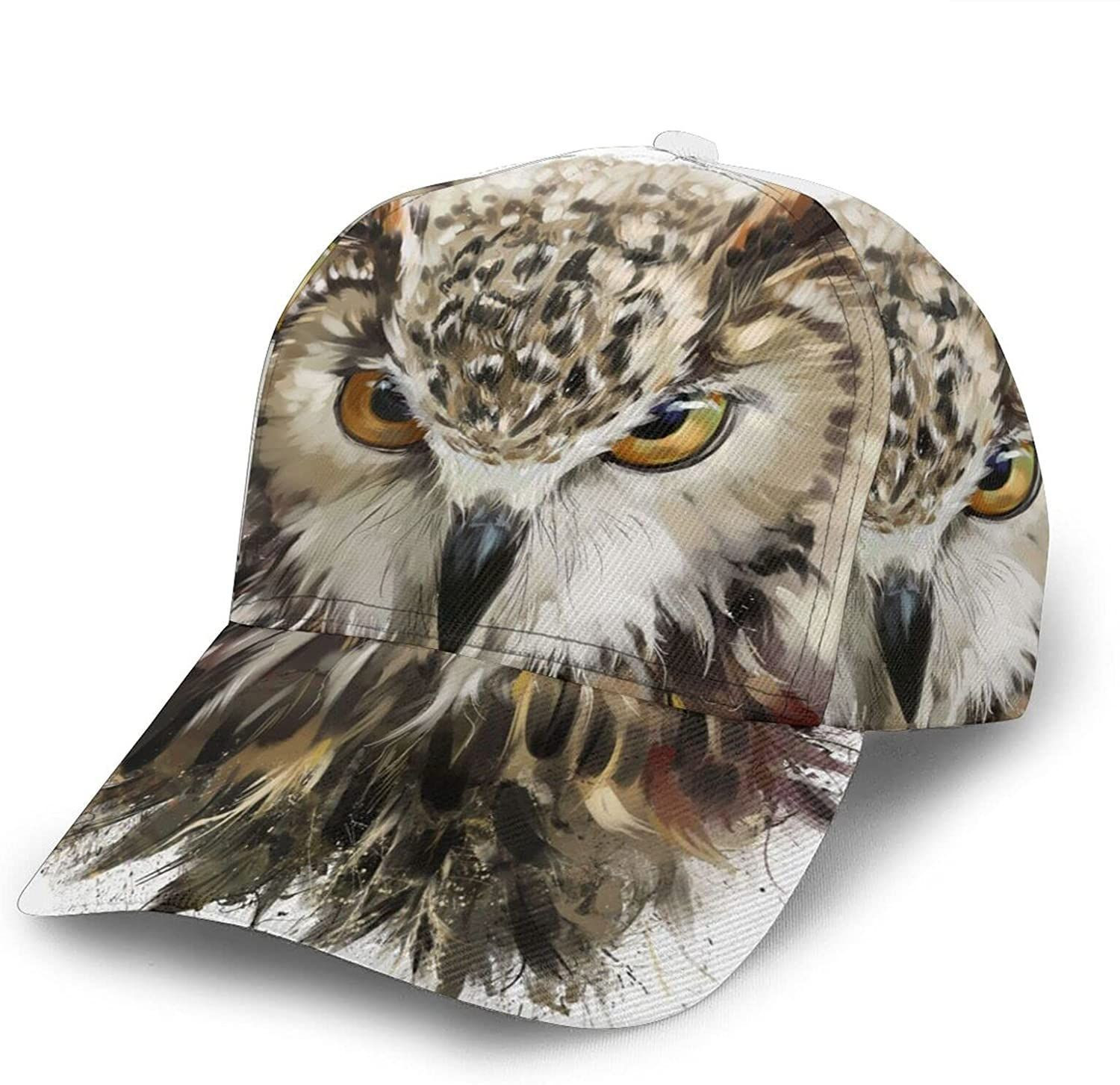 Watercolor Cool Owl Head Classic Baseball 3D Cap Adjustable Twill Sports Dad Hats For Unisex Hat Classic Cap Trucker Hats Custom Hats Gifts For Men & Women