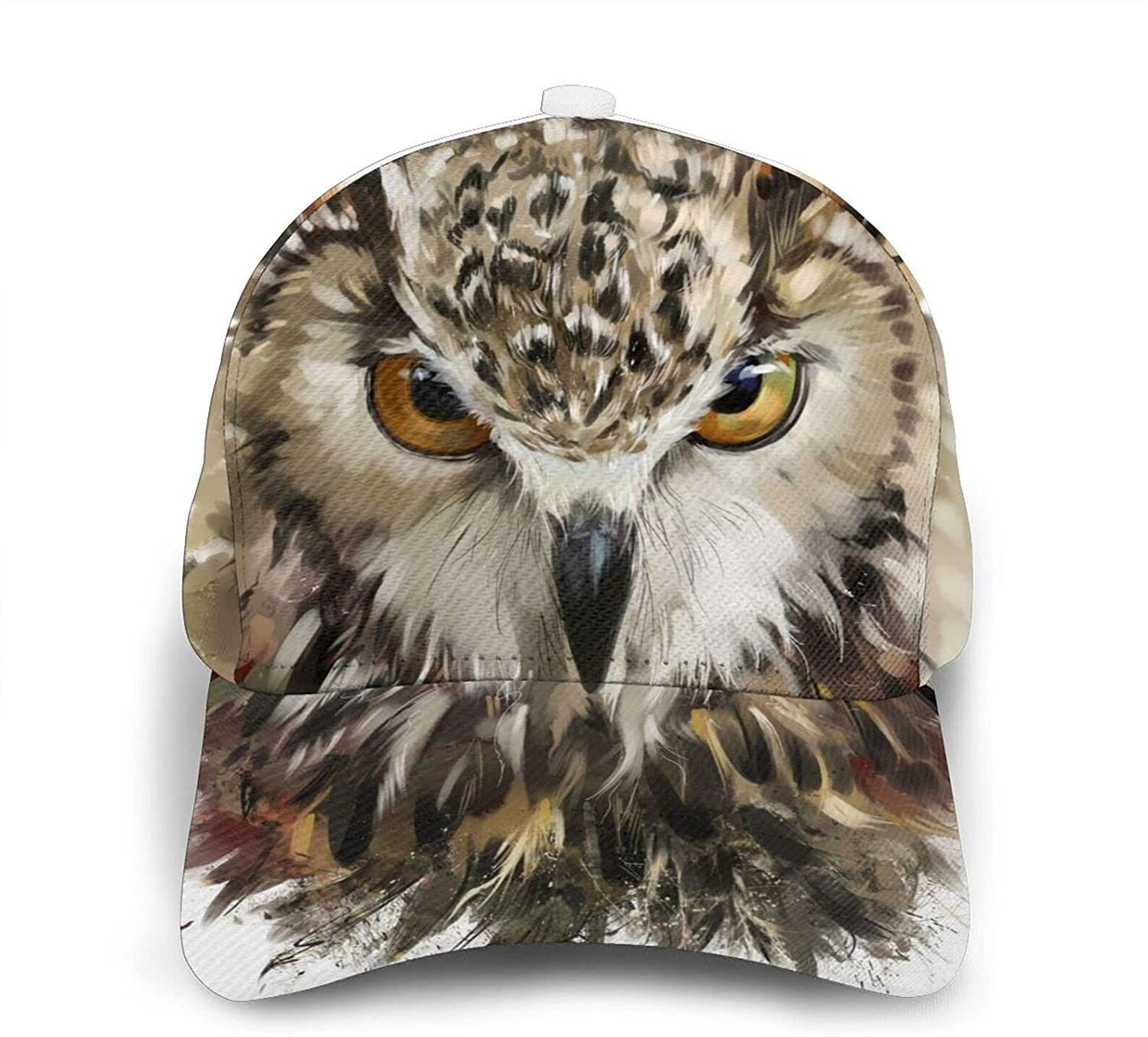 Watercolor Cool Owl Head Classic Baseball 3D Cap Adjustable Twill Sports Dad Hats For Unisex Hat Classic Cap Trucker Hats Custom Hats Gifts For Men & Women
