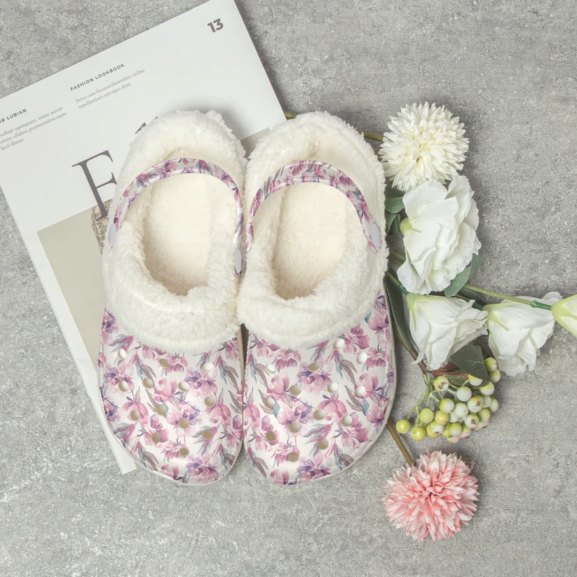 Watercolor Floral Crocs Crocband Fleece Lined Clogs Shoes Comfortable For Men Women and Kids In Winter