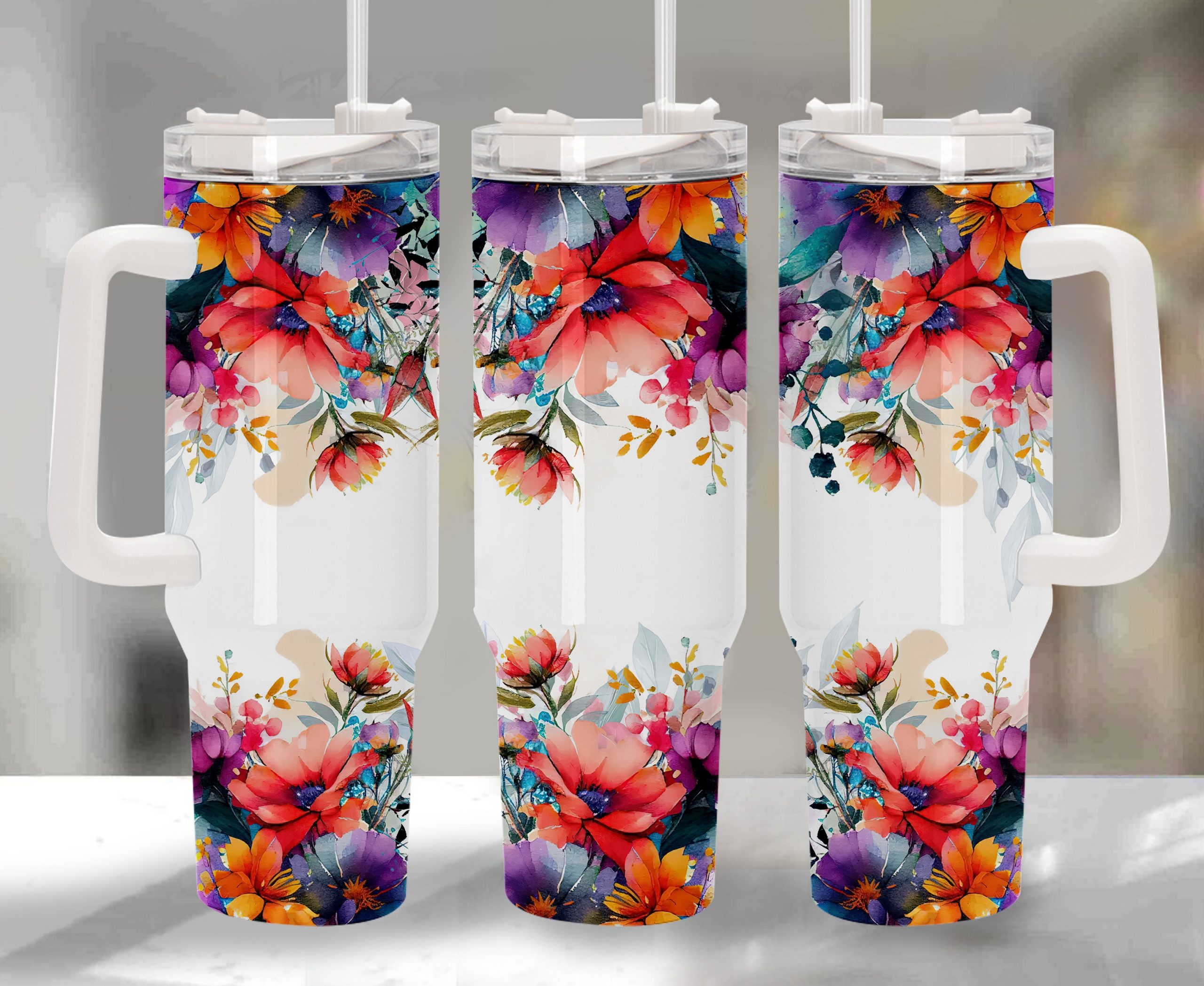 Watercolor Flowers Custom Stanley Cup 40 oz 30 oz Tumbler With HandleTVC2301960