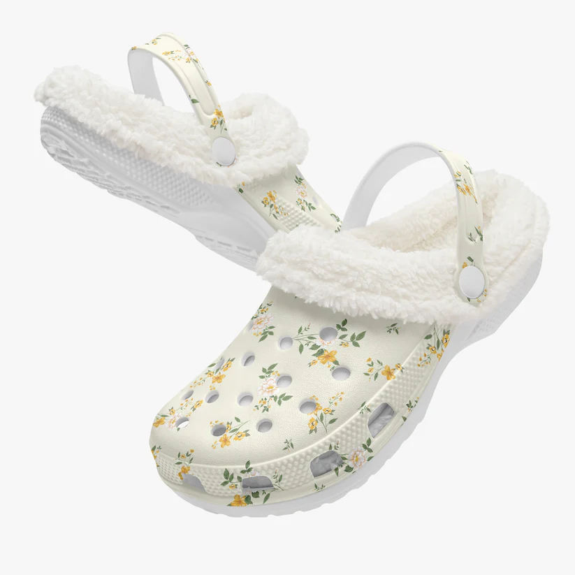 Watercolor Tiny Yellow Flower Crocs Crocband Fleece Lined Clogs Shoes Comfortable For Men Women and Kids In Winter