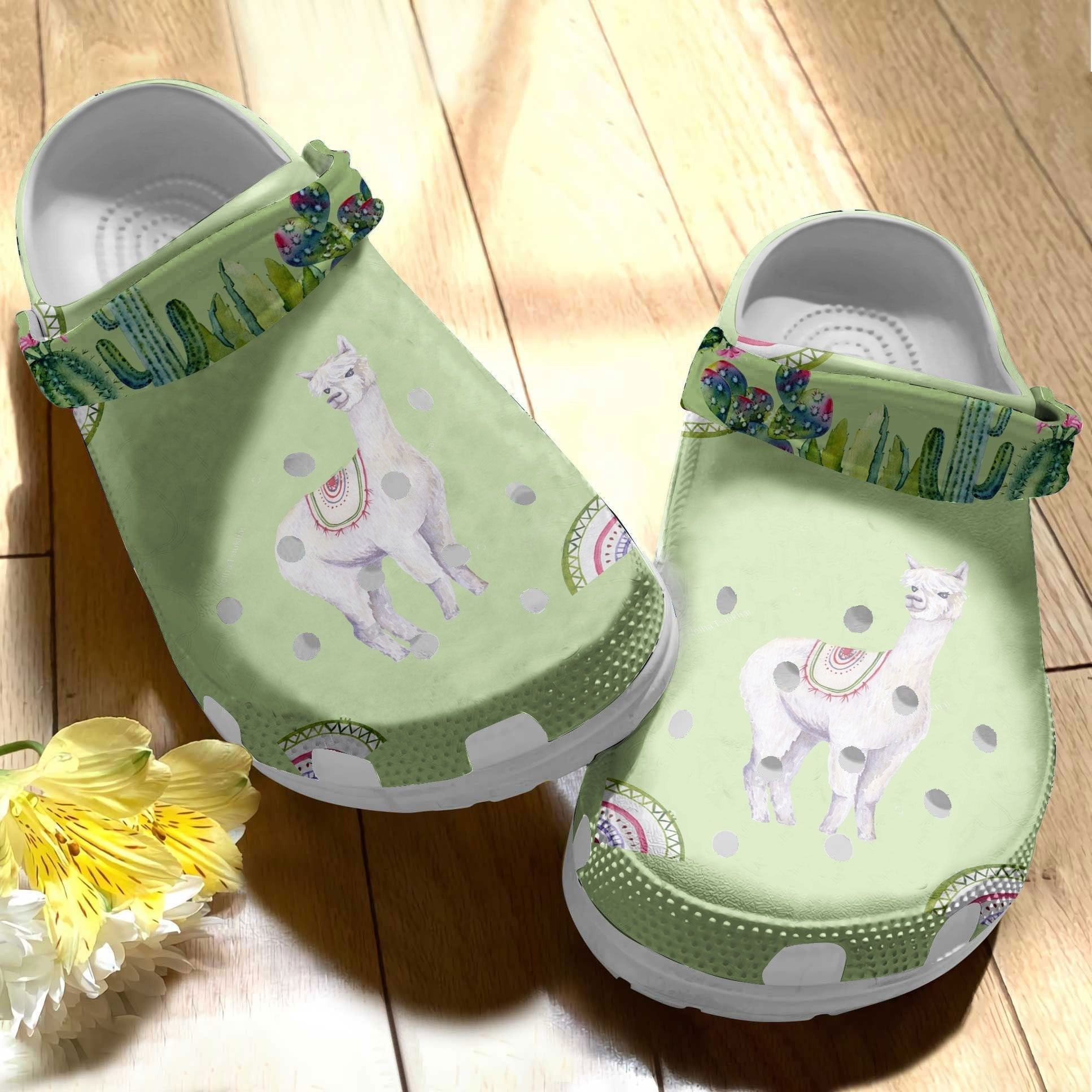 Watercolor White Alpaca Shoes Clogs Birthday Gift