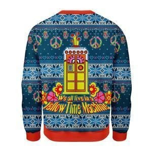 We All Live In A Yellow Time Machine Ugly Christmas Sweater Adult 3D Funny Matching for family - Image 2