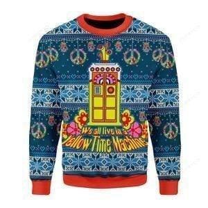 We All Live In A Yellow Time Machine Ugly Christmas Sweater Adult 3D Funny Matching for family