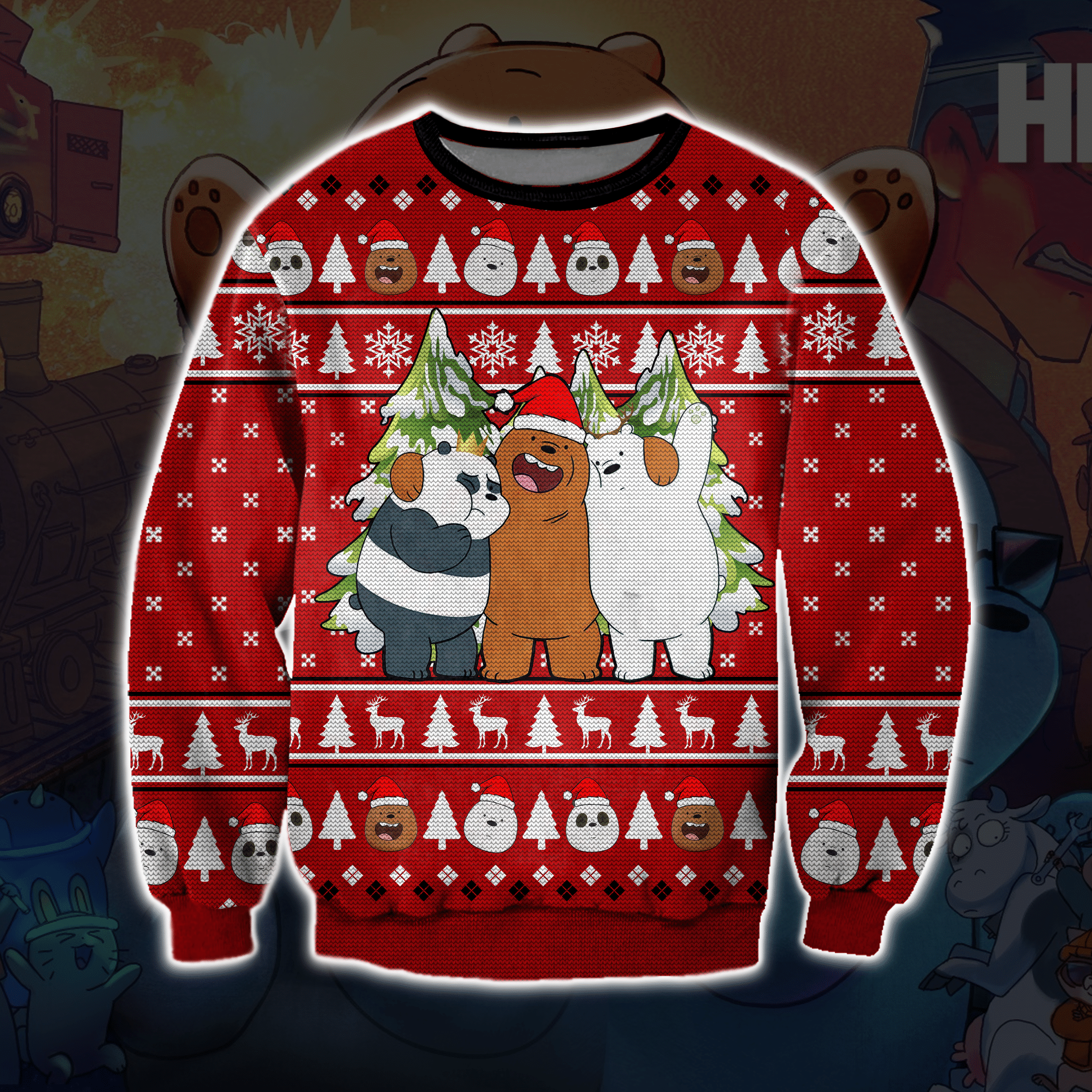 We Bare Bears 3D Print Ugly Christmas Sweater Adult 3D Funny Matching for family