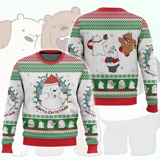 We Bare Bears Ugly Christmas Sweater, Cute Bear Christmas Sweatshirt - Image 5