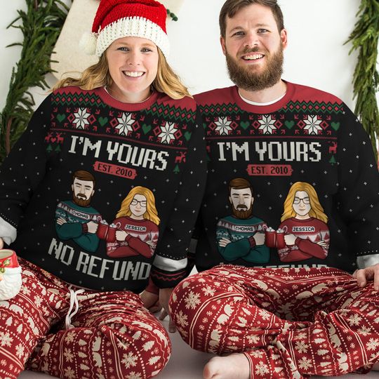 We Belong To Each Other, No Refund - Personalized Custom Unisex Ugly Christmas Sweatshirt - Image 7