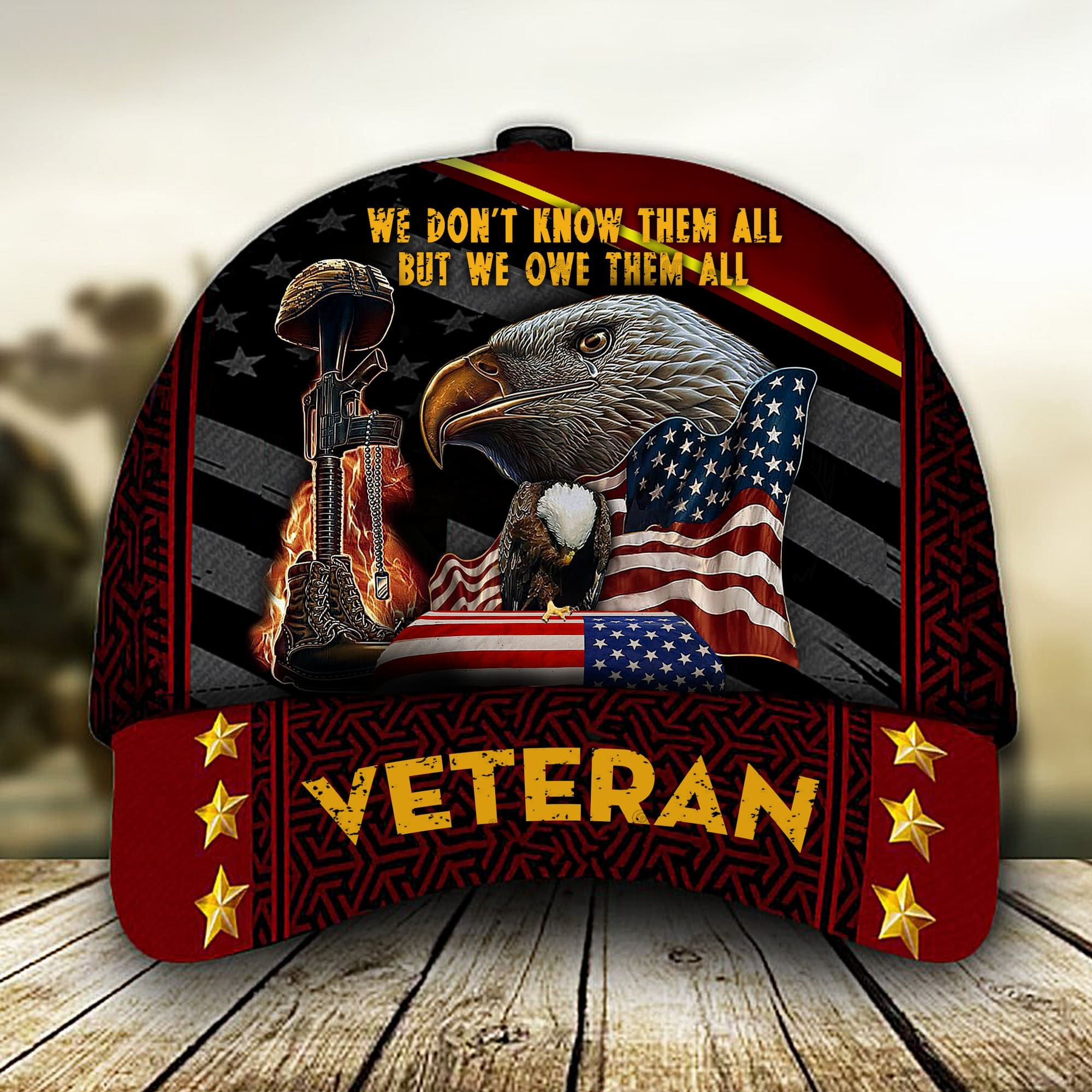 We Don't Know Them All But We Owe Them All Veteran 3D Printed Cap Eagle USA Flag Cap Trucker Hats Custom Hats Gifts For Men & Women