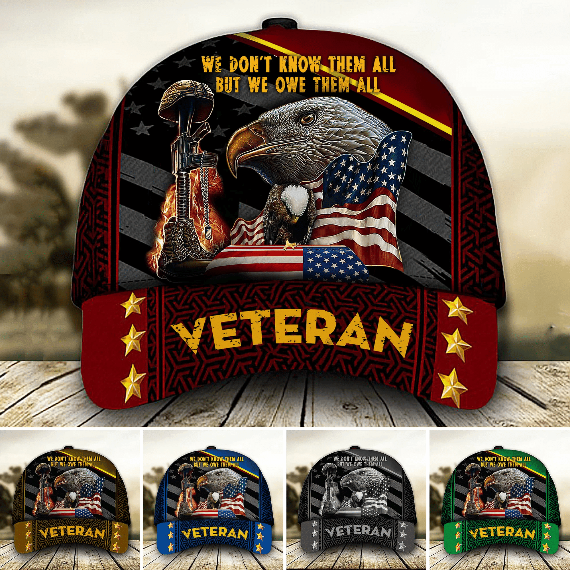 We Don't Know Them All But We Owe Them All Veteran 3D Printed Cap Eagle USA Flag Cap Trucker Hats Custom Hats Gifts For Men & Women