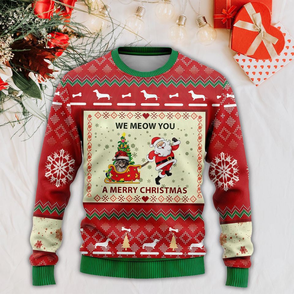 We Meow You A Merry Christmas Ugly Sweater, Meowy Catmas Sweatshirt