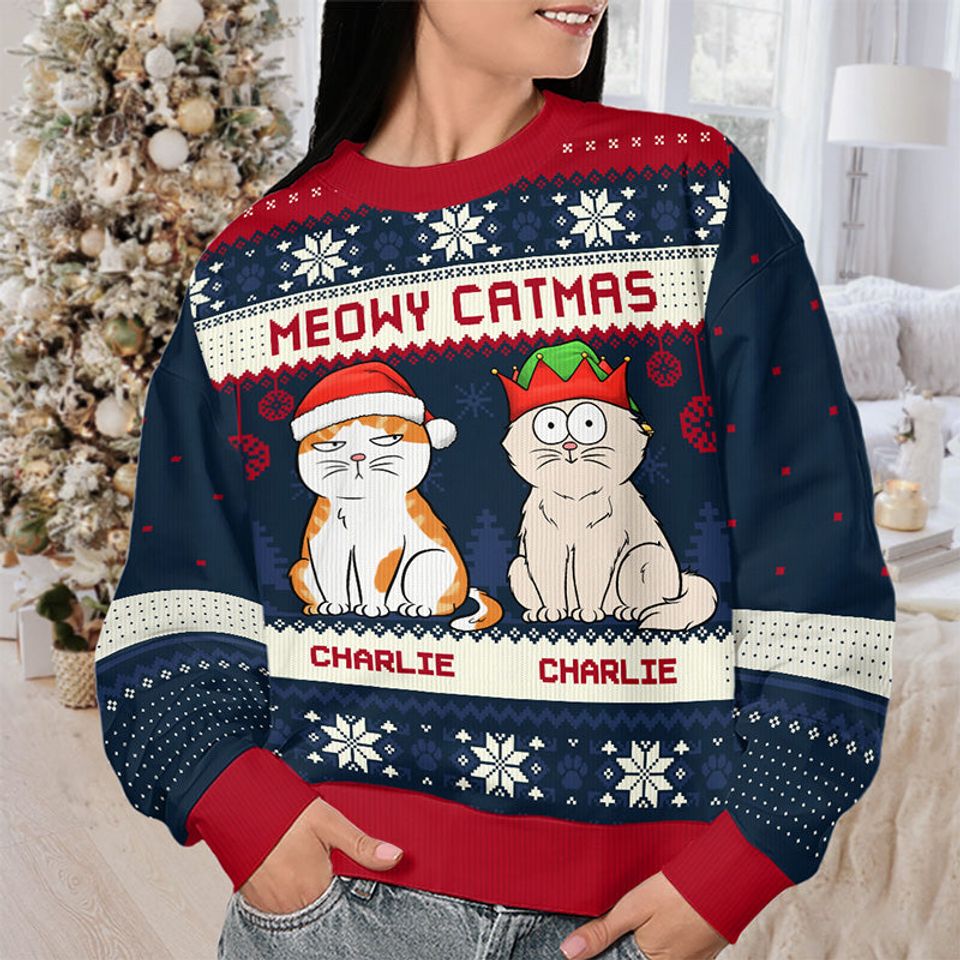 We Wish You A Meowy Christmas - Cat Personalized Ugly Sweatshirt - Christmas Gift For Pet Owners, Pet Lovers - Image 3