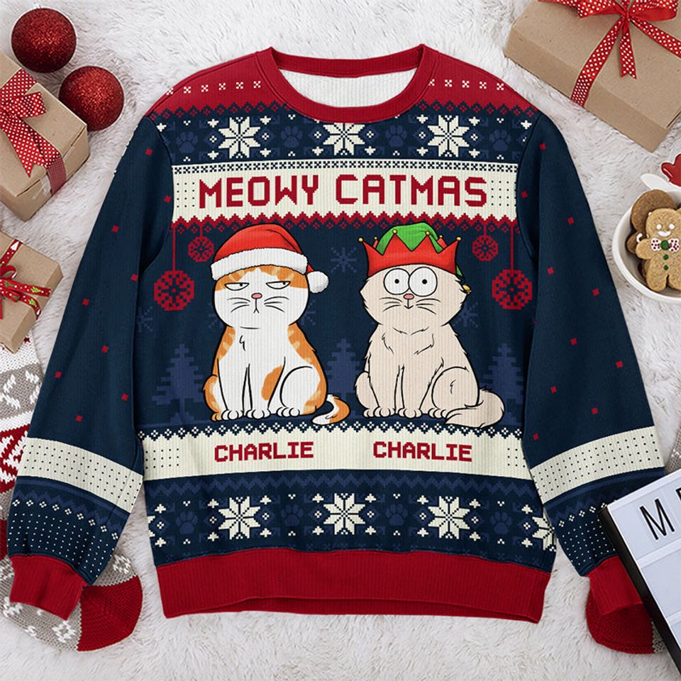 We Wish You A Meowy Christmas - Cat Personalized Ugly Sweatshirt - Christmas Gift For Pet Owners, Pet Lovers
