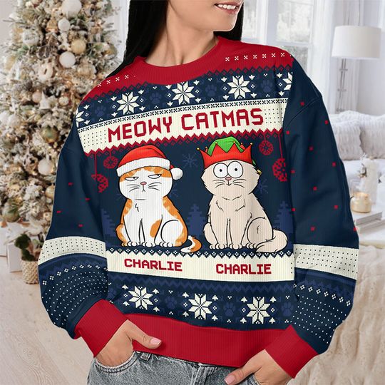 We Wish You A Meowy Christmas - Cat Personalized Ugly Sweatshirt - Christmas Gift For Pet Owners, Pet Lovers - Image 6