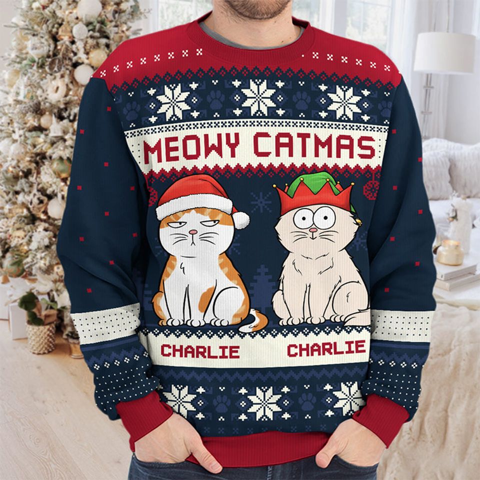 We Wish You A Meowy Christmas - Cat Personalized Ugly Sweatshirt - Christmas Gift For Pet Owners, Pet Lovers - Image 2