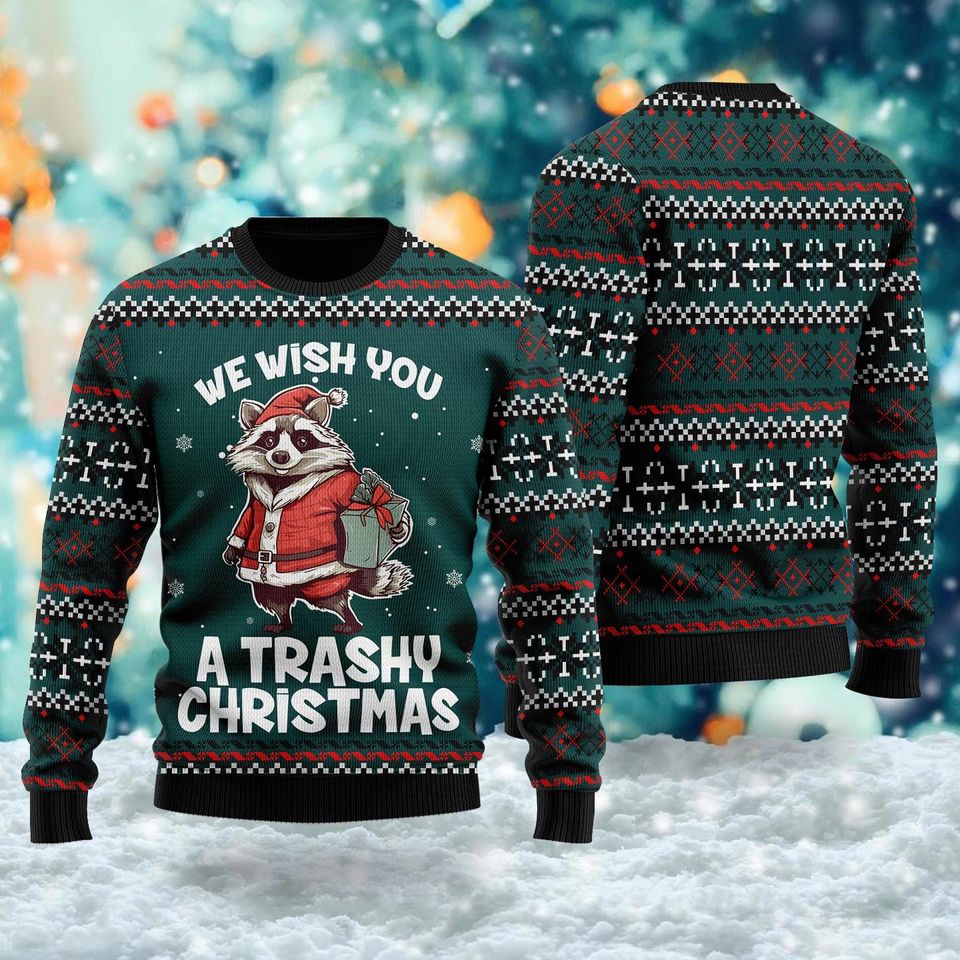 We Wish You Quotes 3D All Over Printed T-shirt, Funny Raccoon Ugly Christmas Sweater
