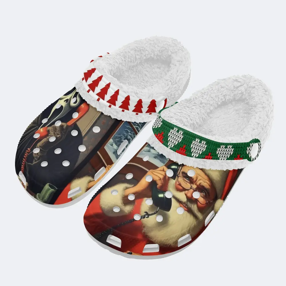 Weird The Sceam x Santa Claus Christmas Crocs Crocband Fleece Lined Clogs Shoes Comfortable For Men Women and Kids In Winter