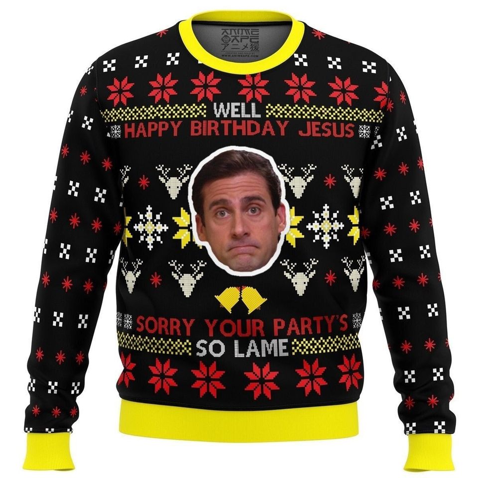 Well Happy Birthday Jesus The Office Ugly Christmas Sweater,