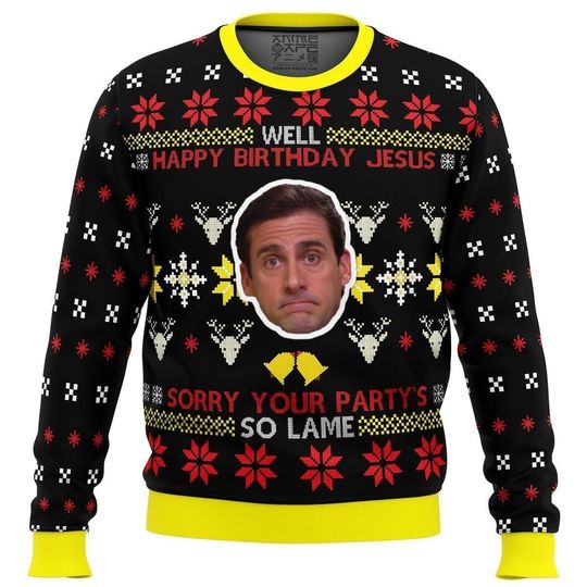 Well Happy Birthday Jesus The Office Ugly Christmas Sweater, - Image 2