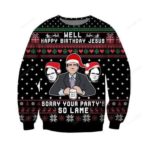 Well Happy Birthday Jesus Your Party'S So Lame Knitting Pattern For Unisex Ugly Christmas Sweater Adult 3D Funny Matching for family