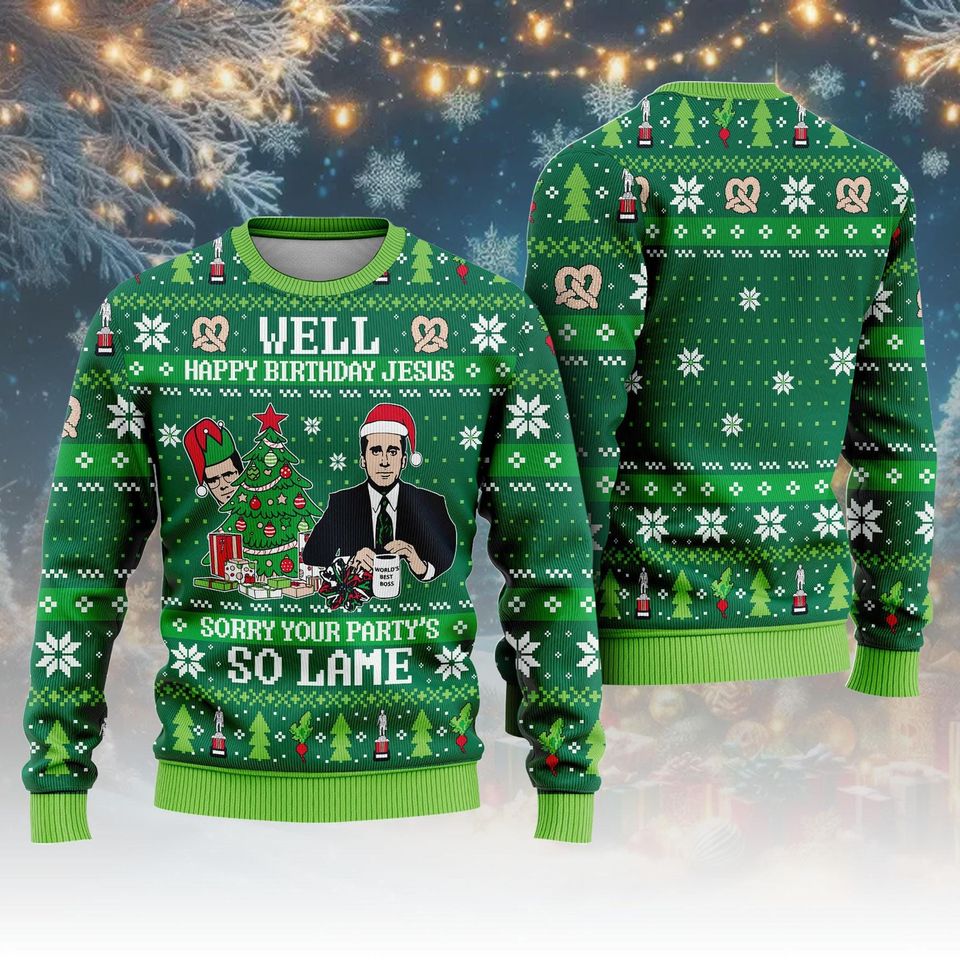 Well Happy Birthday Ugly Christmas Sweater, The Office Michael Scott Sweater