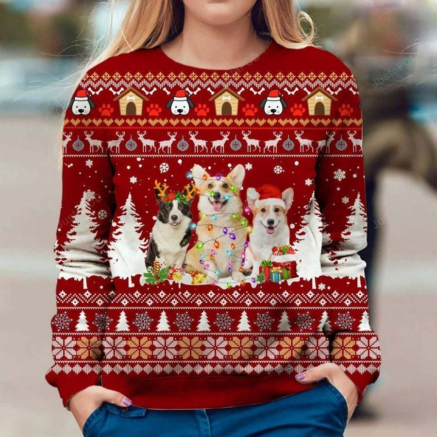 Welsh Corgi Dog Ugly Christmas Sweater Adult 3D Funny Matching for family