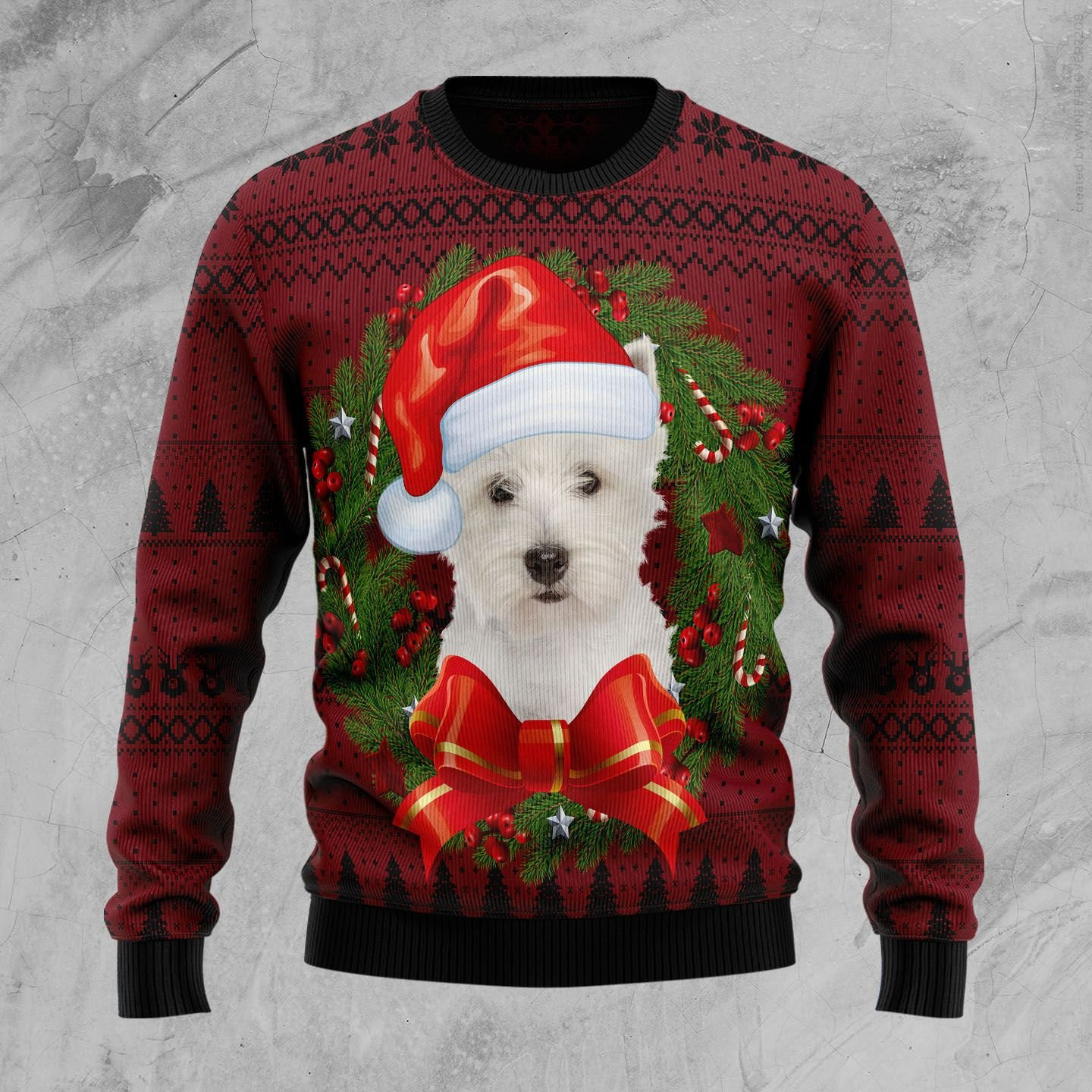 Welsh Highland Terrier Wreath Ugly Christmas Sweater Adult 3D Funny Matching for family