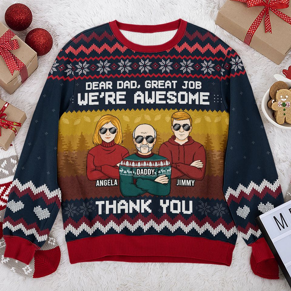 We're Awesome Family Xmas Gift Personalized Unisex Ugly Christmas Wool Sweatshirt