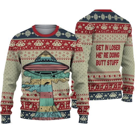 Were Doing B*tt Stuff 3D All Over Printed T-shirt, Famous Alien Ugly Christmas Sweater - Image 2
