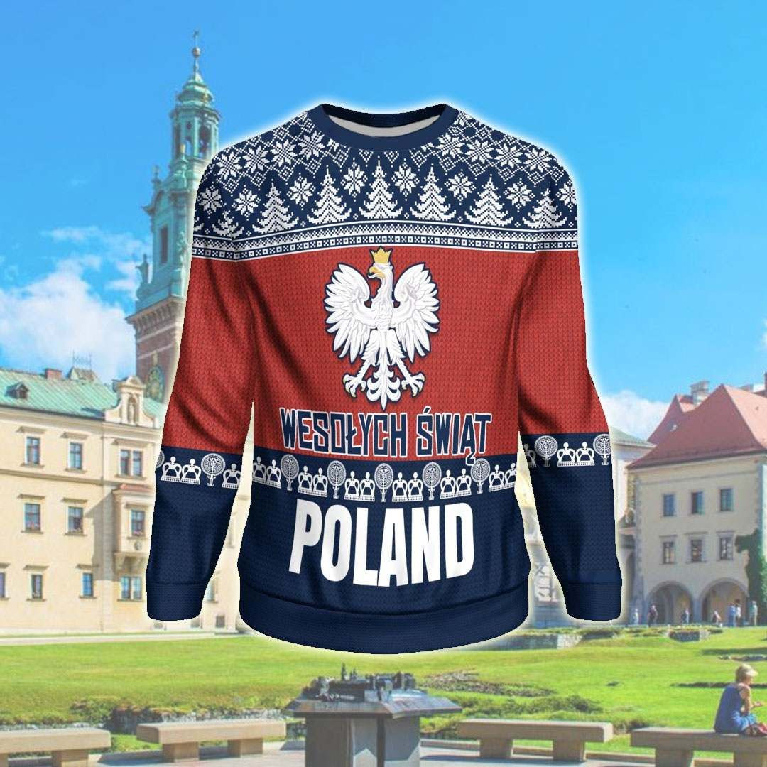 Wesolych Swiat Poland 3D All Over Print Ugly Christmas Sweater Adult 3D Funny Matching for family