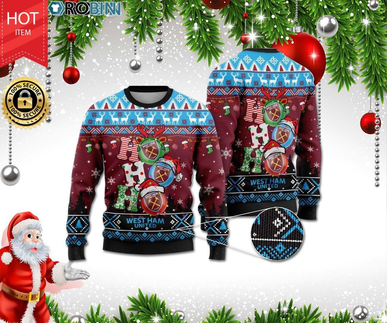West Ham United Ho Ho Ho Ugly Christmas Sweater Adult 3D Funny Matching for family