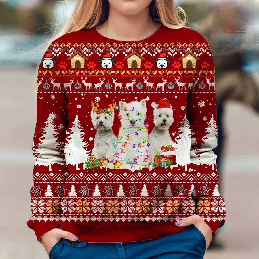 West Highland White Terrier Dog Ugly Christmas Sweater Adult 3D Funny Matching for family